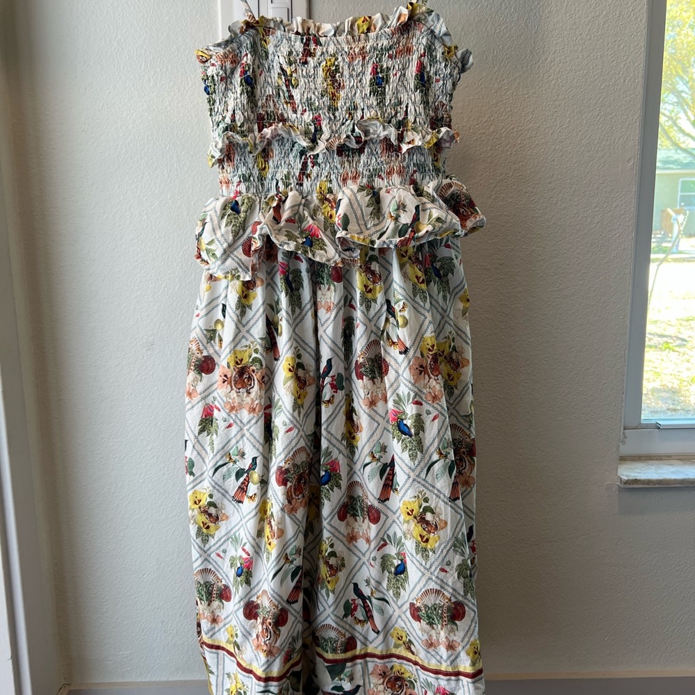 Anthropologie Animal and Floral Smocked Midi Dress